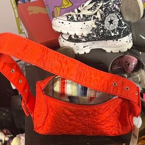 Anthropologie Bright Red Quilted Shoulder Bag